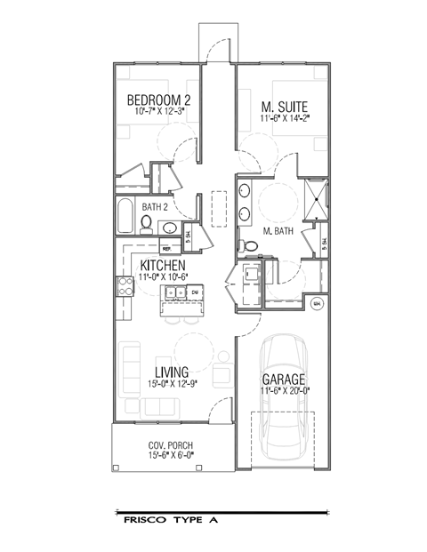 Floor plan for 2 beds, 2 baths, 1033 sqft
